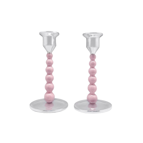 Pink Pearled Candlestick Set - Small