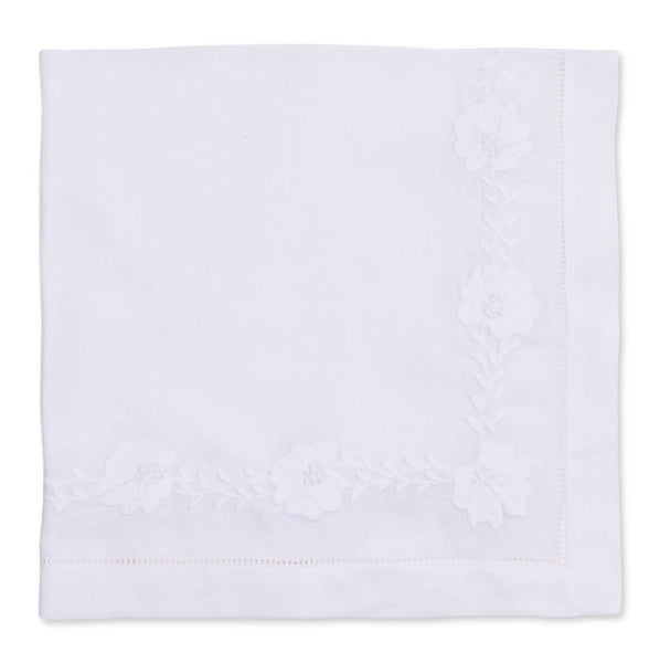Floral Petal Embroidered Napkin | White