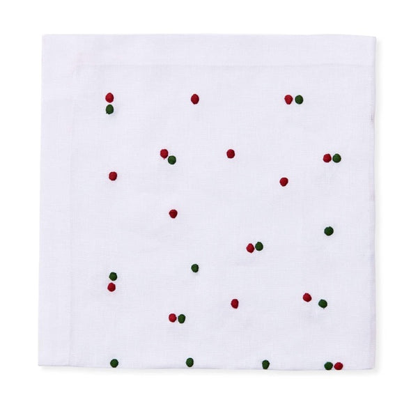 Scattered Dots Embroidered Napkin | Holiday Red/Green