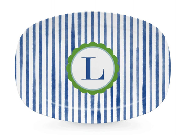 -L- Blue Simple Stripes Platter