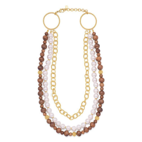 Earth Goddess Necklace | Teak/Pearls