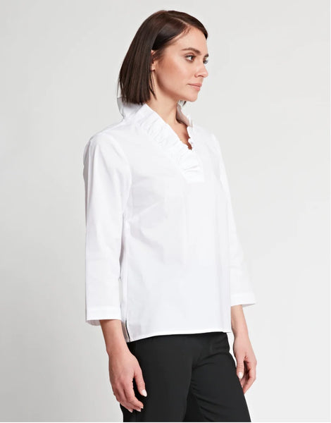 ¾ Sleeve Helena Ruffle Neck Shirt White | Small