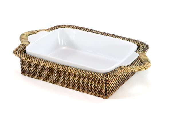 Rectangular Casserole Basket with Stoneware Roaster | 2QT