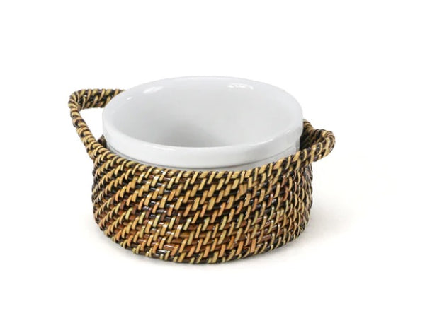 Round Basket with Stoneware Souffle Ramekin