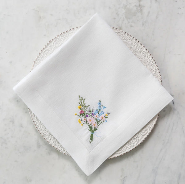 Wildflower Bouquet Napkin | White