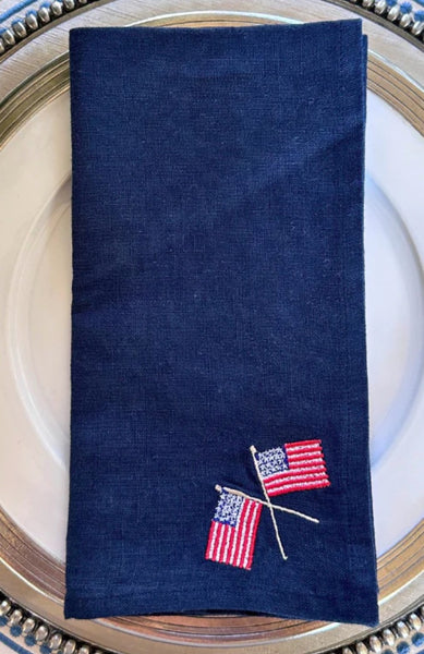 American Flags On Navy Napkin