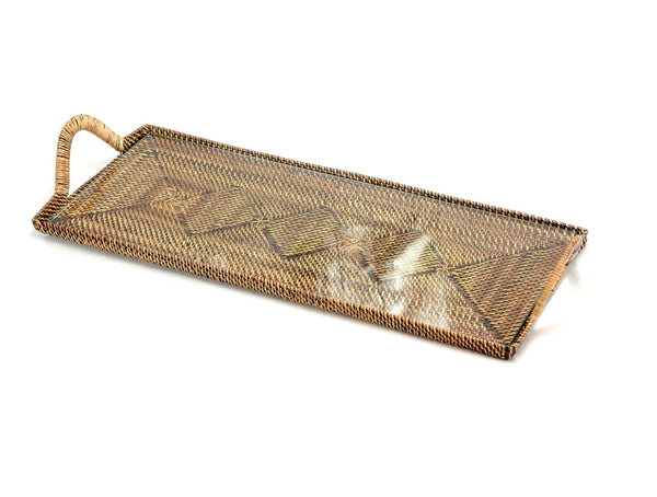 Rattan Rectangle Cocktail Tray with Glass