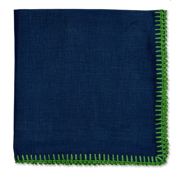 Blanket Stitch Embroidered Napkin | Navy Green