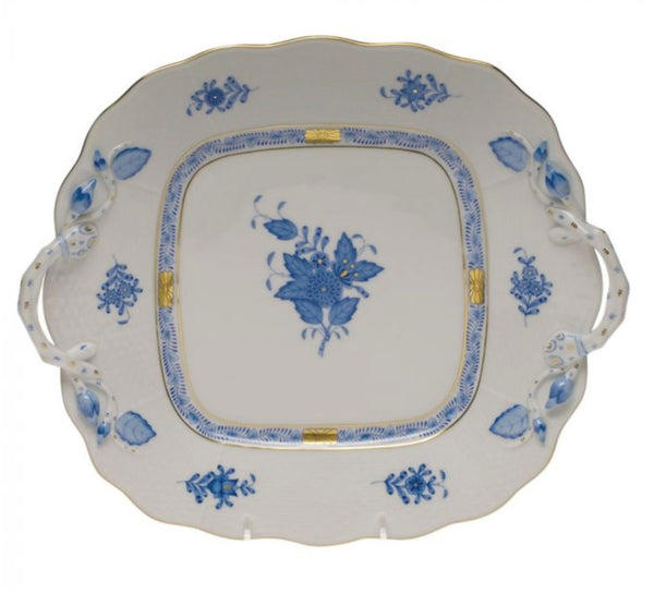 Chinese Bouquet Square Cake Plate Handles | Blue