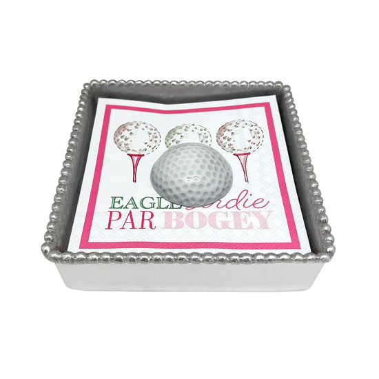 White Golf Ball Beaded Napkin Box Set