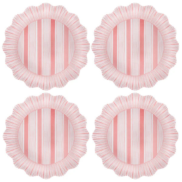 Cabana Stripe Melamine Dinner Plate Set/4 | Coral