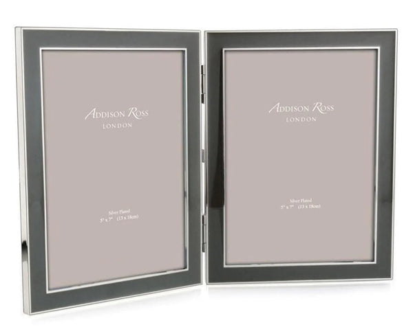 Enamel and Silver Double Frame 5 x 7 | Taupe