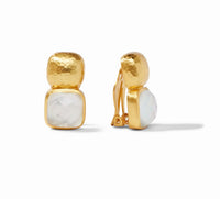 Catalina Clip-On Gold Earrings | Iridescent Clear Crystal