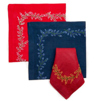 Floral Branch Embroiderd Napkin | Holiday Red/White