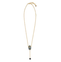 Scarab Lariat Necklace Blue Labradorite/Black Agate