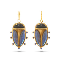 Scarab Petite Drop Earrings | BlueLabradorite/Black Agate