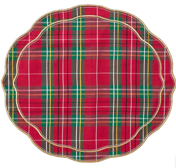 Trad Plaid Round Placemat | Red, Green and Gold