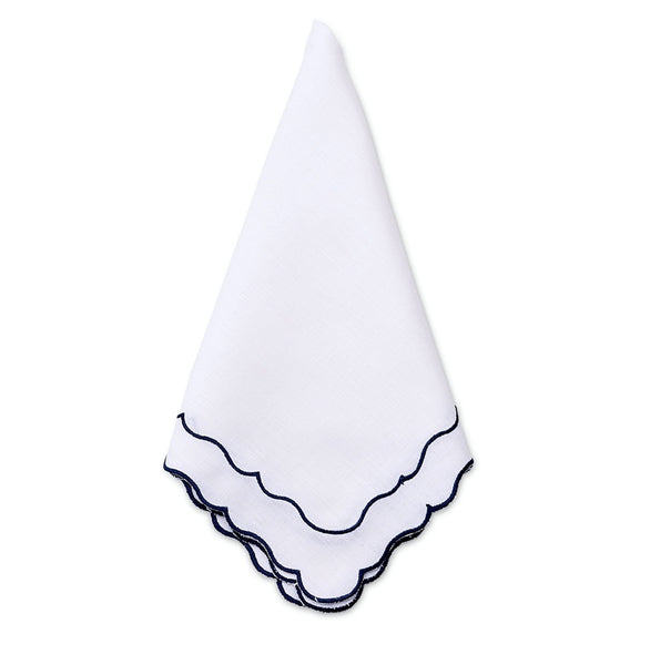 White Double Scallop Border Napkin | Navy