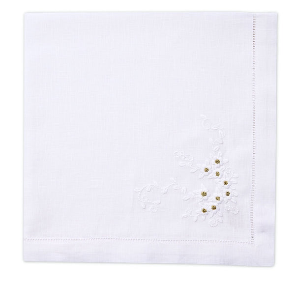 Champagne Flower Embroidered Napkin | Gold