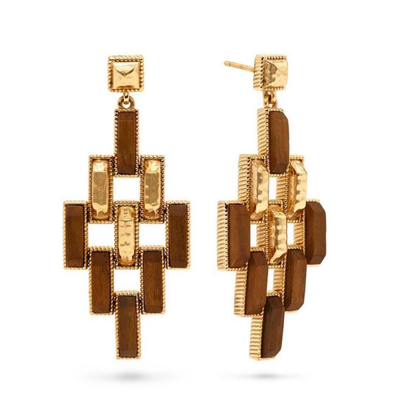 Pathway Drop Teak and Gold Earrings