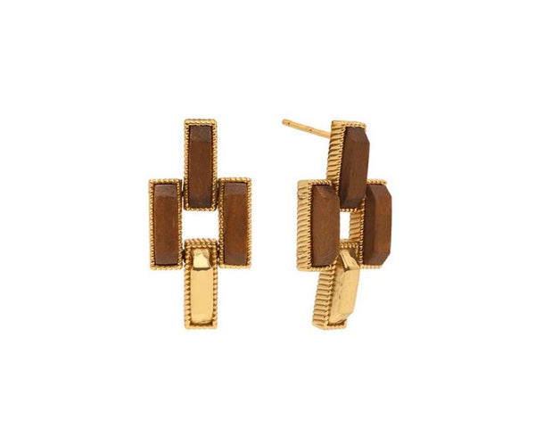 Pathway Post Small Link Earrings |Teak Gold