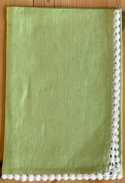 Crochet Edge Linen Napkin | Lime