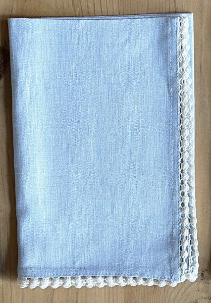 Crochet Edge  Linen Napkin | Sky