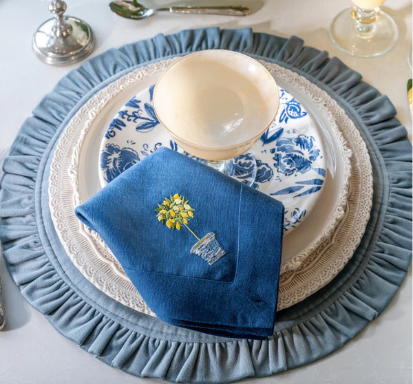 Lemon Topiary Napkin | Royal Blue