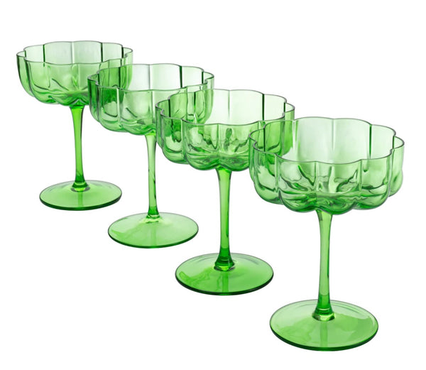 Wave Coupe Champagne Glasses Green | Set of 4