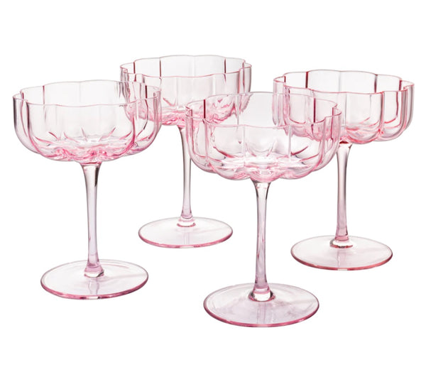 Wave Coupe Champagne Glasses Pink | Set of 4