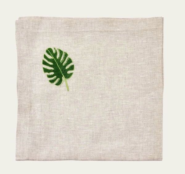 Flax Palm Leaves Ebmroidered Napkin