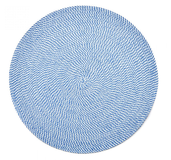 15" Round Basketweave Placemat | Colony Blue White
