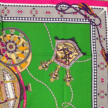 Circles&Scrolls Scarf -Kelly Green & Pink