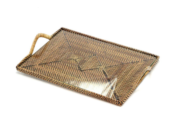 Rattan Rectangle Tray with Glass | Small