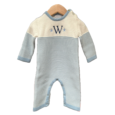 Striped Cotton Onesie with Monogrammed Initial