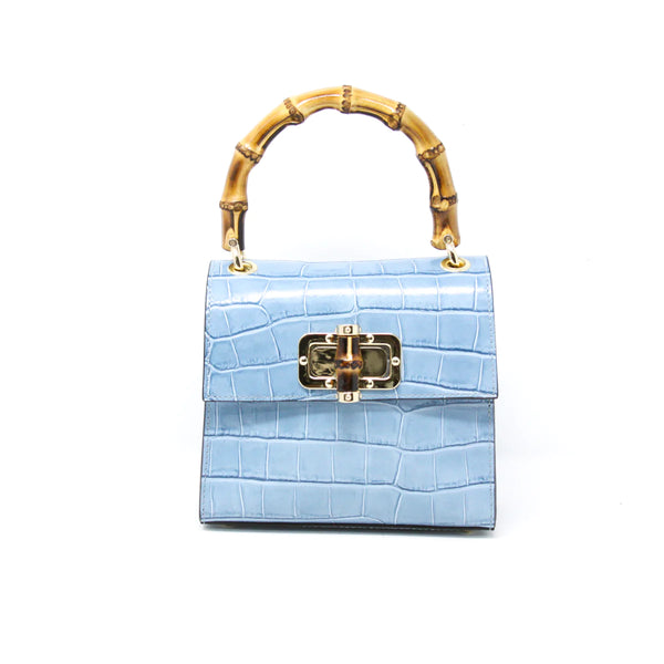 Leather Handbag/Bamboo Handle