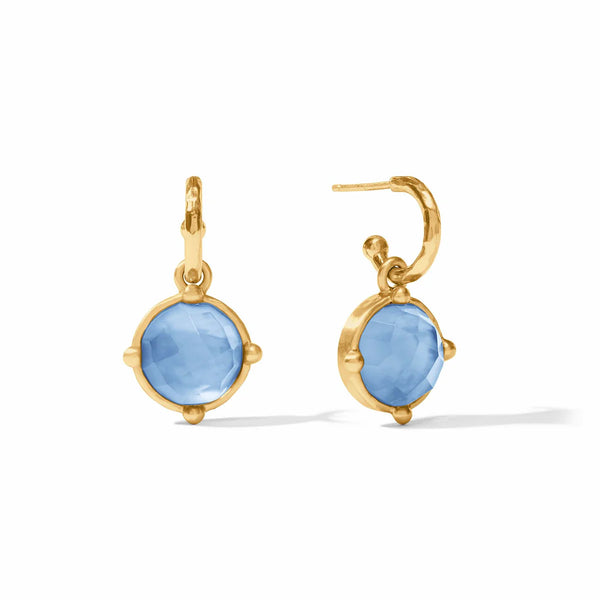 Honeybee Hoop & Charm Earrings | Iridescent Chalcedony Blue