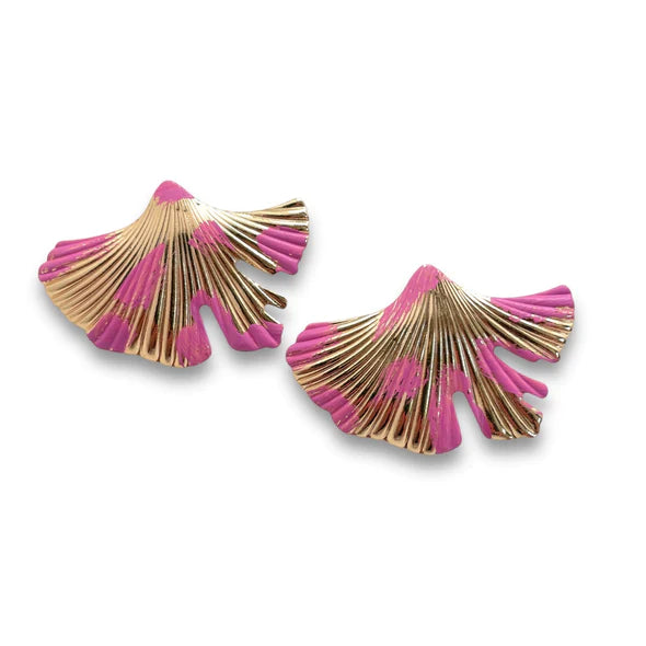 Ginkgo Handpainted Earrings Pink