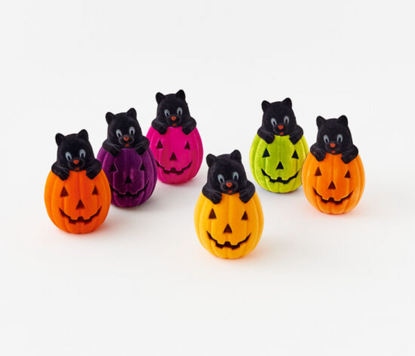 Flocked  Cat In Pumpkin | Assorted