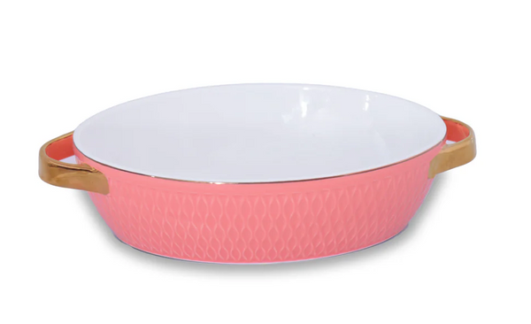 Ceramic Small Oval Baker w/Gold Handles | Salmon