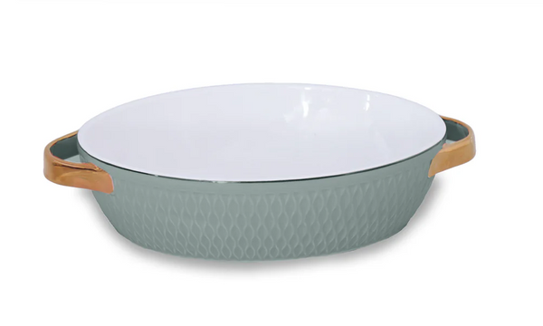 Ceramic Small Oval Baker w/Gold Handles | Sage