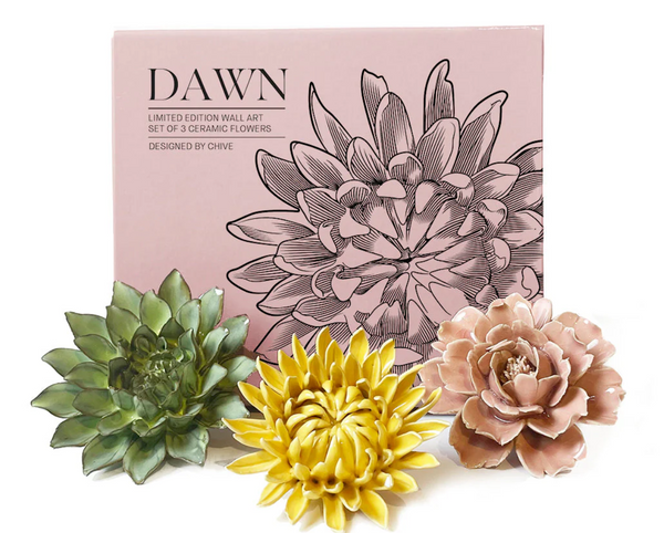 Ceramic Flower Wall Art Box Set of 3 | Dawn
