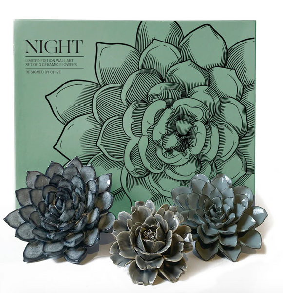 Ceramic Flower Wall Art Box Set of 3 | Night