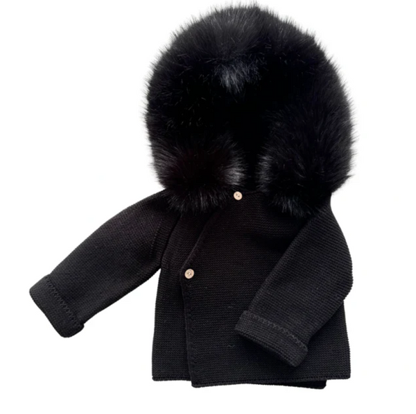 Knit Jacket w/Removable Faux Fur Black | 4T