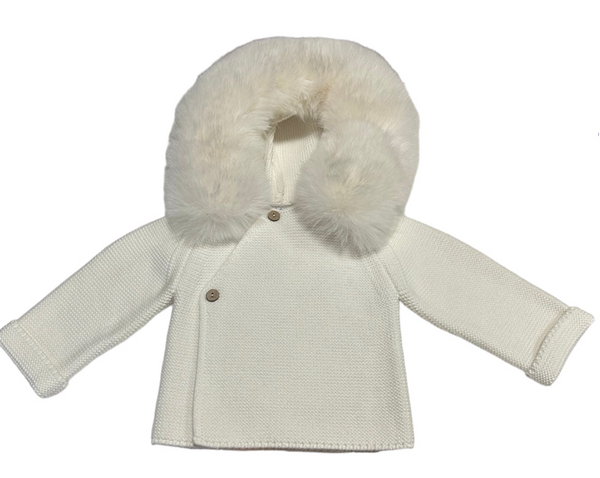 Knit Jacket w/Removable Faux Fur Cream | 6mo
