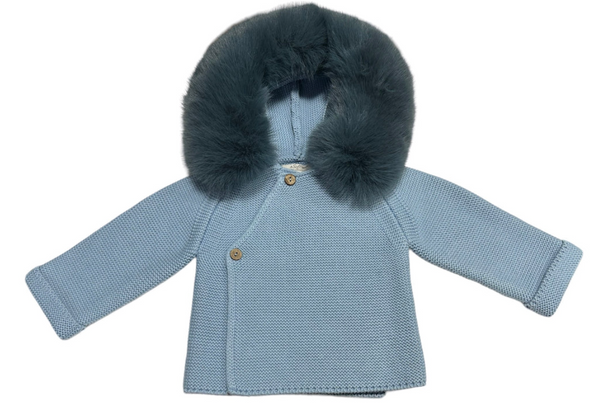 Knit Jacket w/Removable Faux Fur Light Blue | 2T