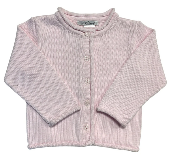 Rolled Edge Button-Up Cardigan Pink | 4T