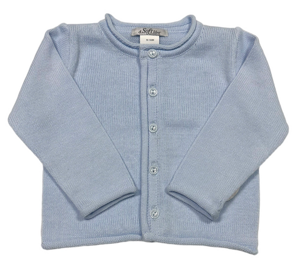 Rolled Edge Button-Up Cardigan Blue | 3T