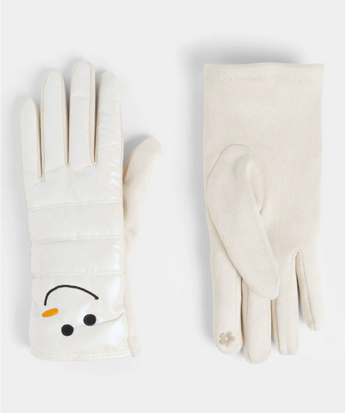 Snowman Puffer Touchscreen Gloves | Iridescent White