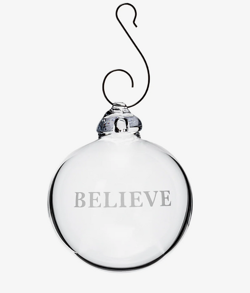 Engraved "Believe" Round Ornament
